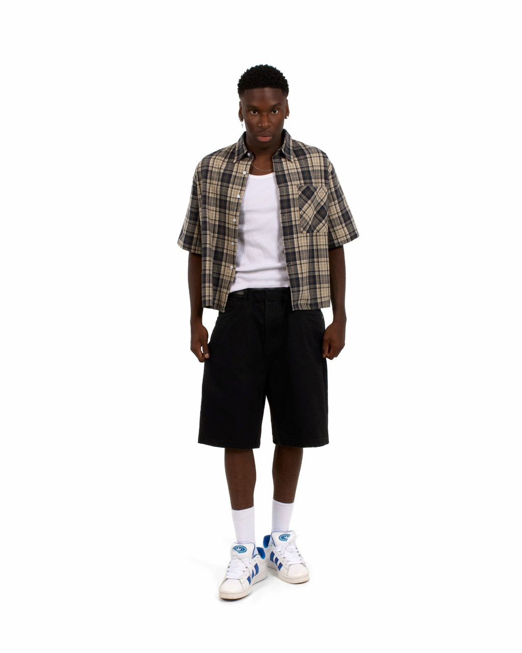 BAGGY DENIM JORTS - Black
