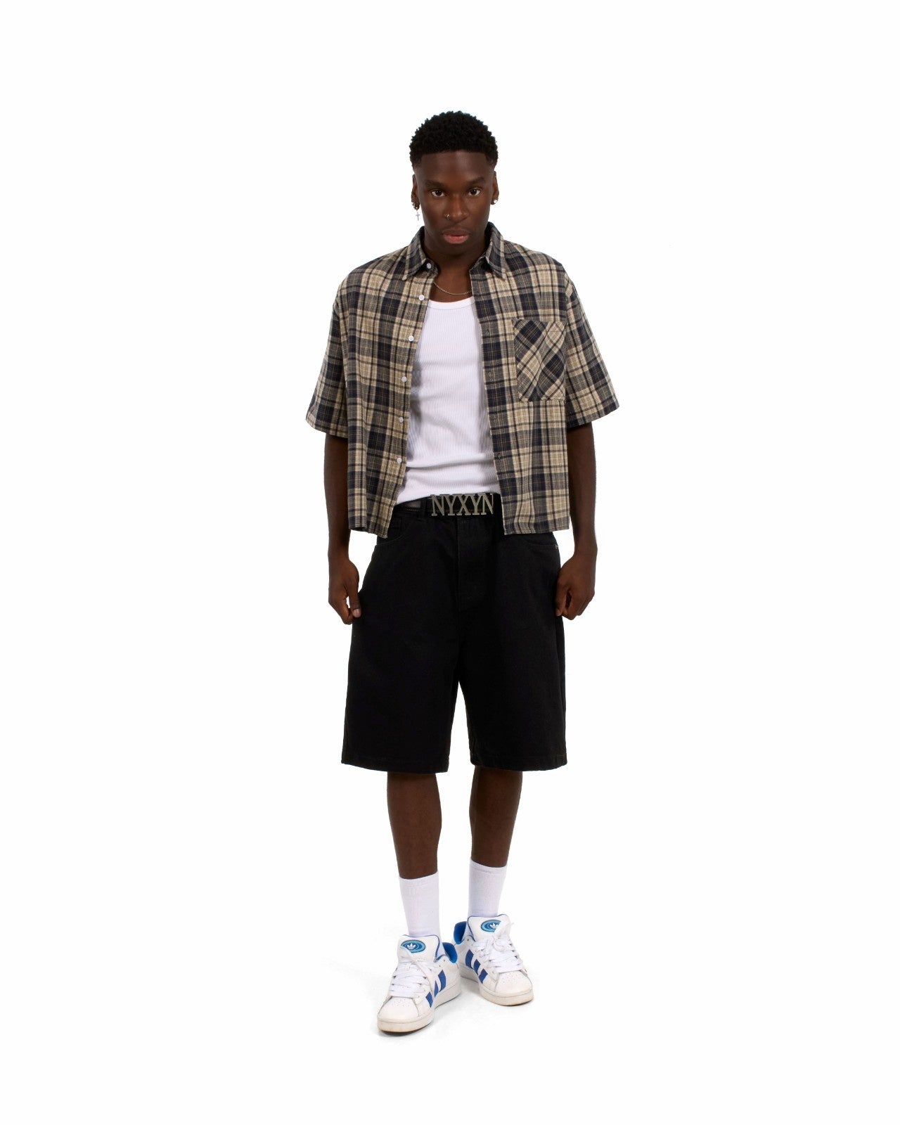 BAGGY DENIM JORTS - Black